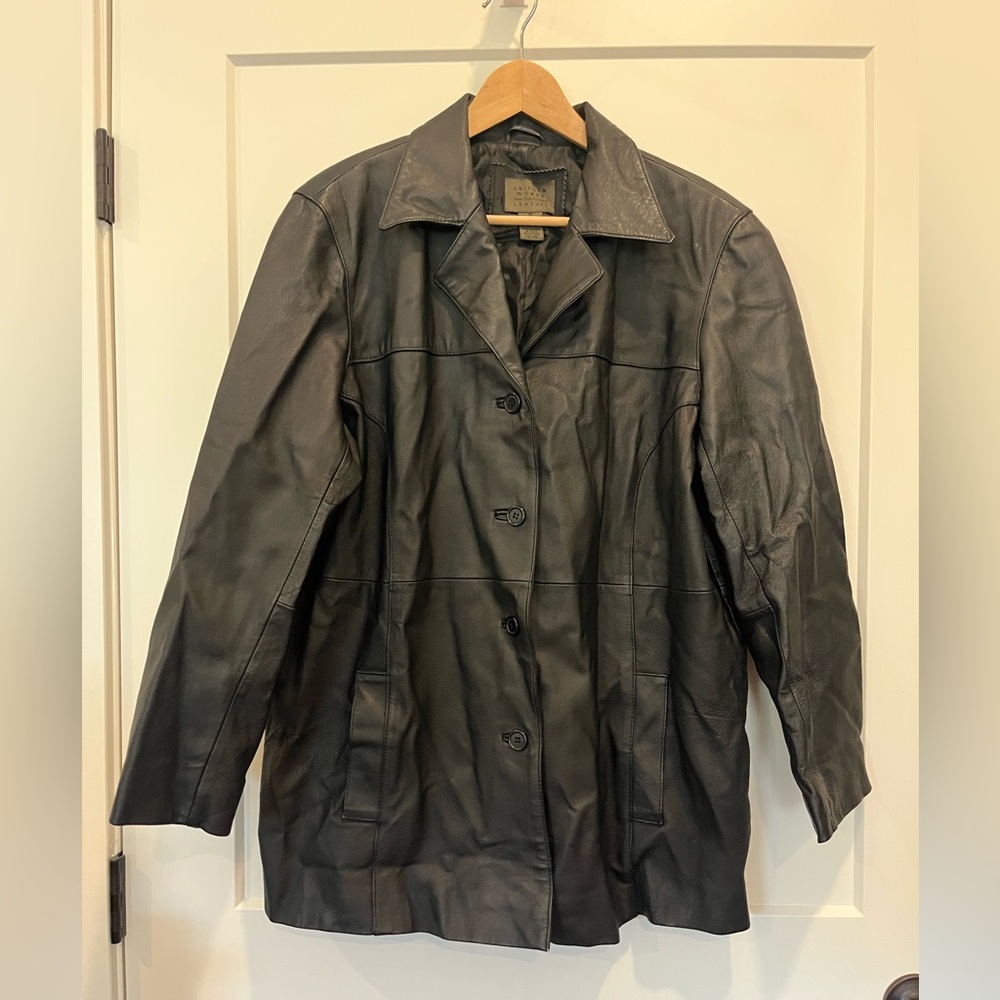 JOHN PAULRICHARD Women's Black Button-up Goth Moto Biker Leather Jacket Sz 16